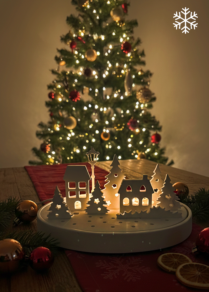 Winter Village Lantern – gypsum candle holder & night light