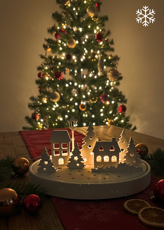 Winter Village Lantern – gypsum candle holder & night light