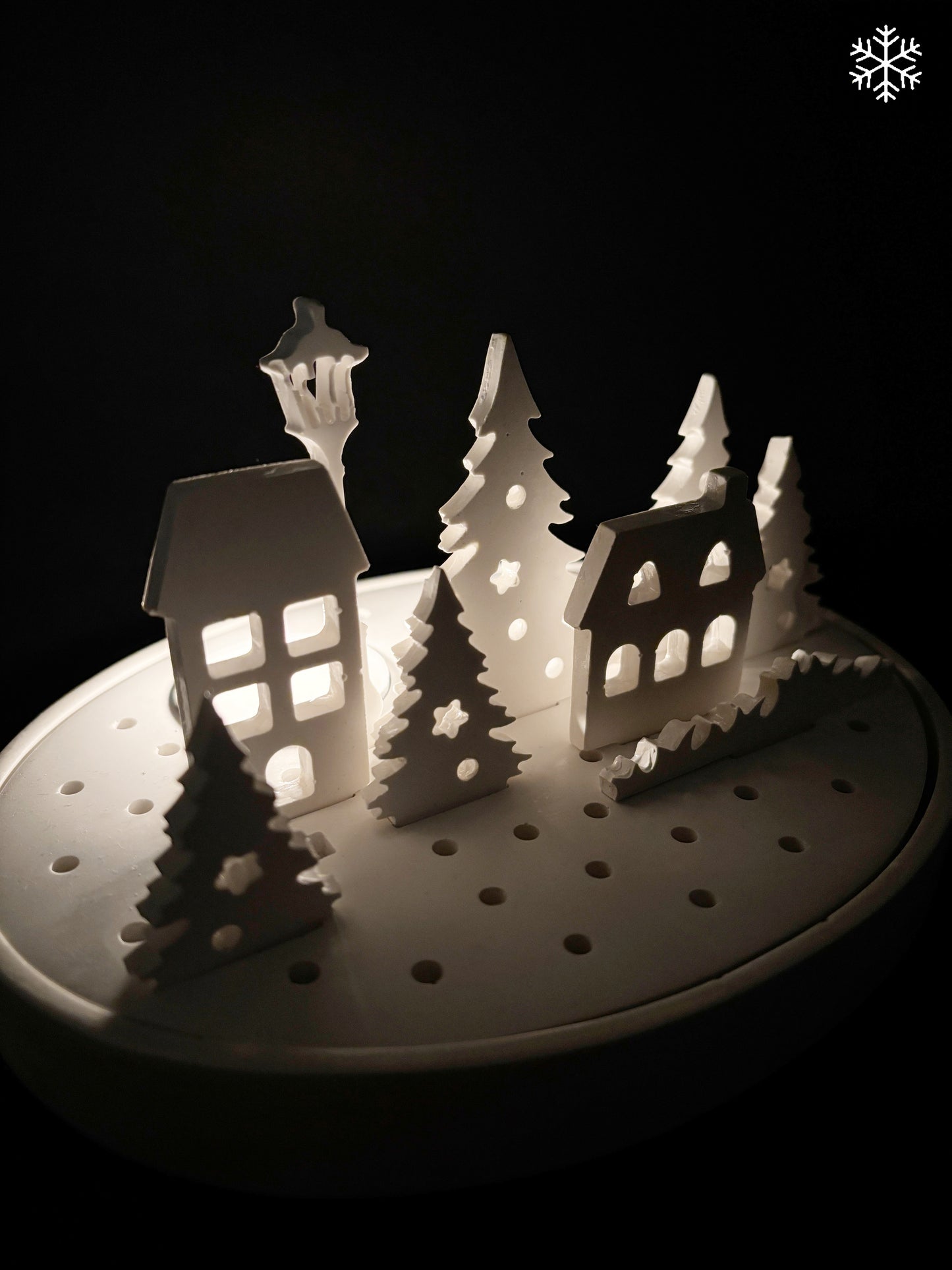 Winter Village Lantern – gypsum candle holder & night light