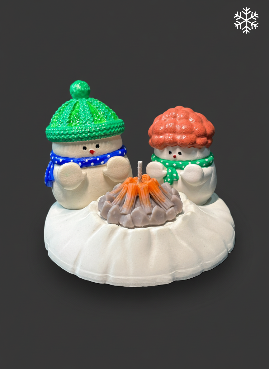 Winter Camp Set — decorative snowman scene with soy wax campfire