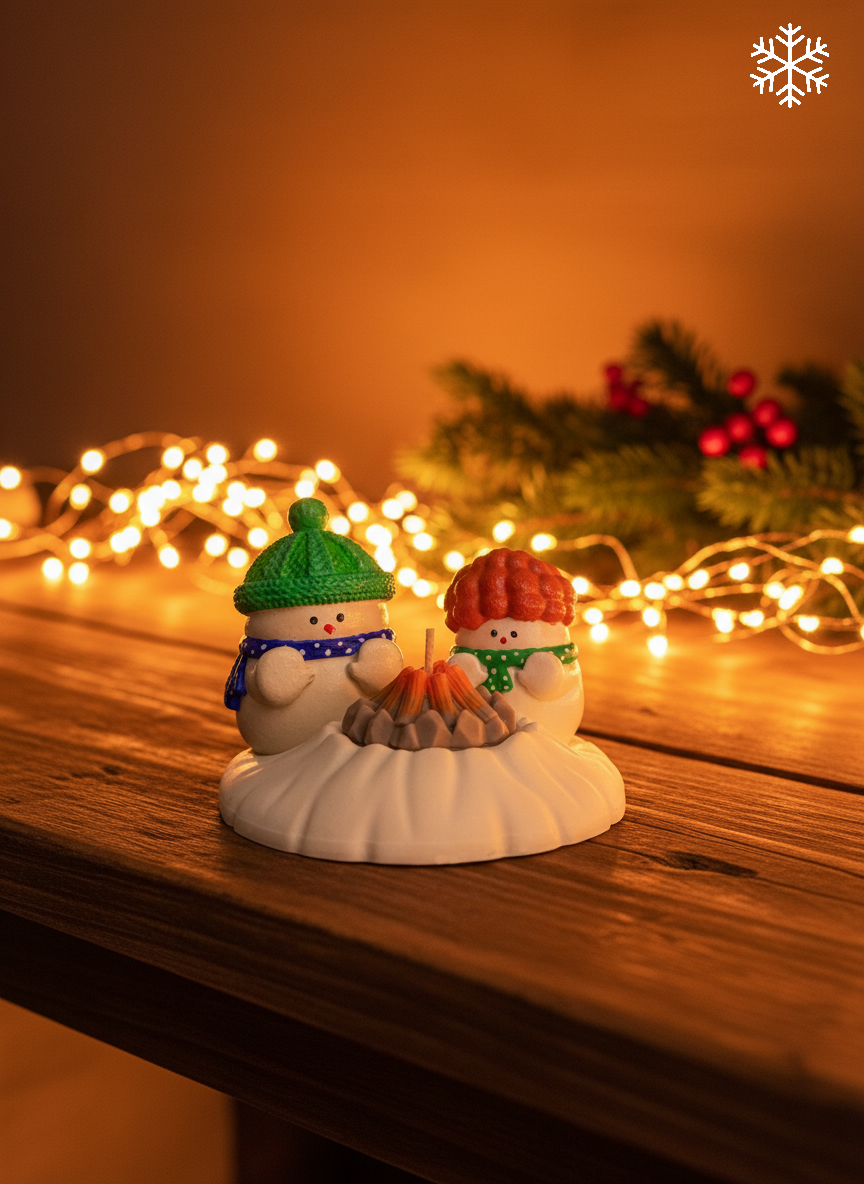 Winter Camp Set — decorative snowman scene with soy wax campfire