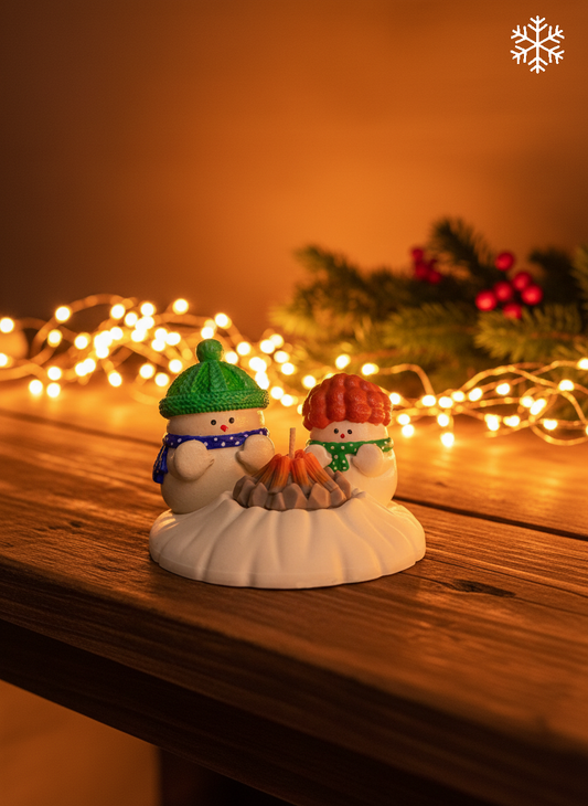 Winter Camp Set — decorative snowman scene with soy wax campfire