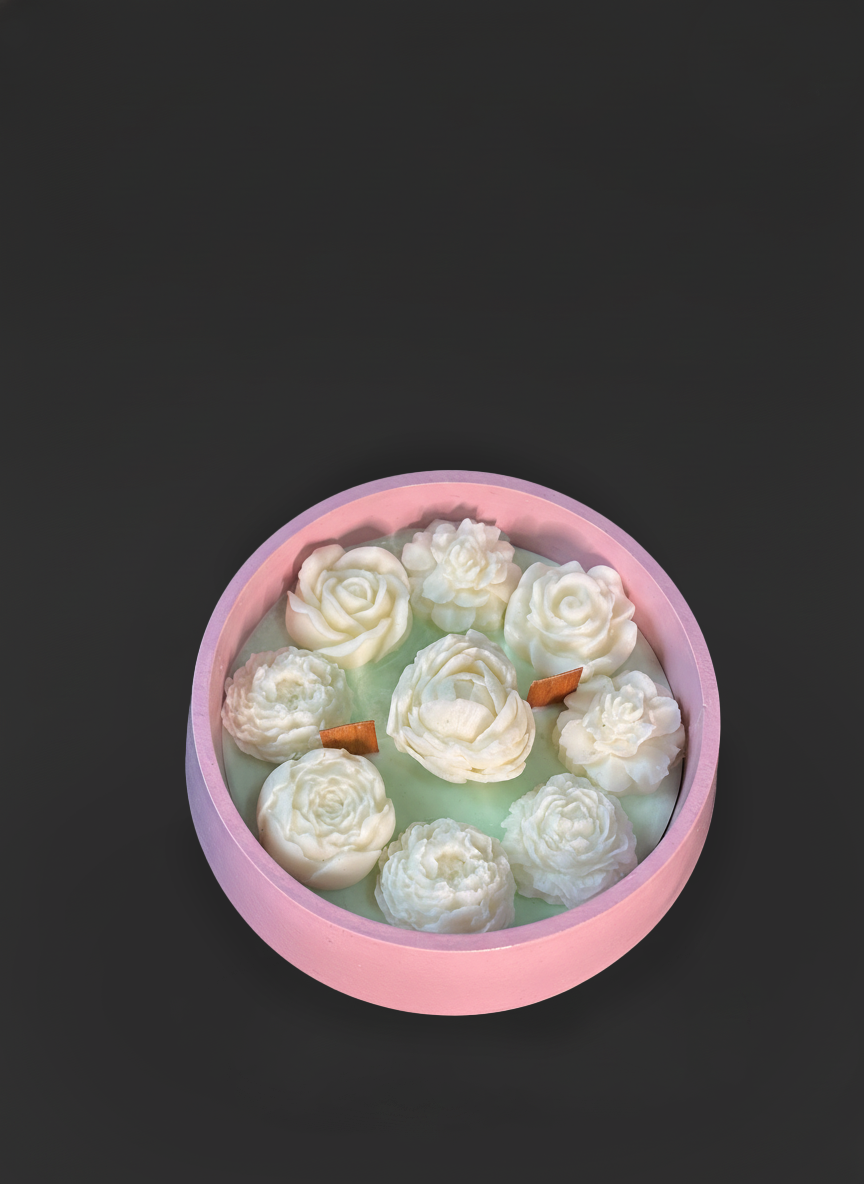 Bloom Bowl Candle — soy candle in a pink bowl with floral design