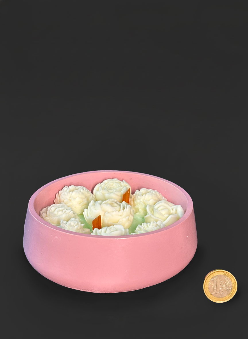 Bloom Bowl Candle — soy candle in a pink bowl with floral design