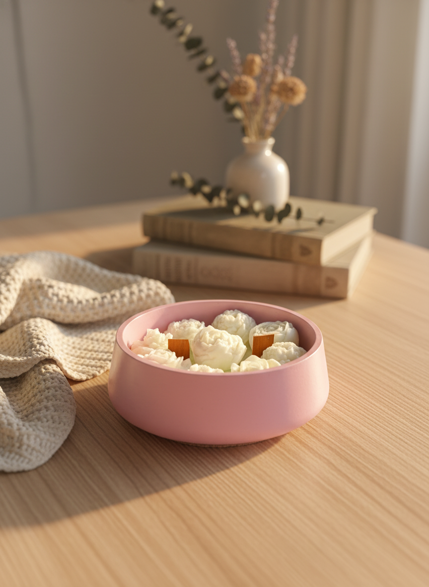 Bloom Bowl Candle — soy candle in a pink bowl with floral design