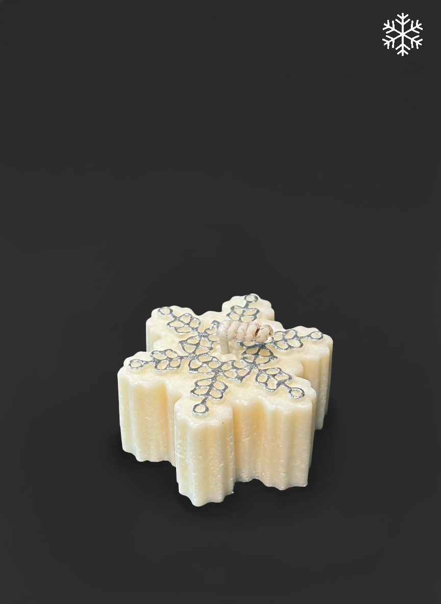 “Snowflake” Candle — pressed mold, hand-painted